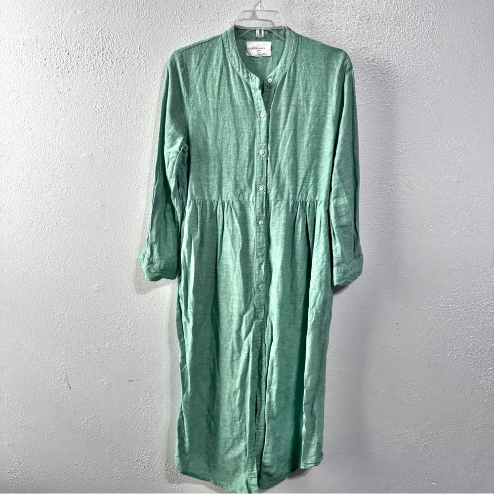 Pomander Place Green Button-Up Shirt line cotton medium Lagenlook - Picture 1 of 7